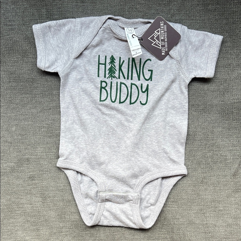 NWT Hiking Buddy gray Baby Onesie - 6 months